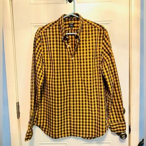 J.Crew Navy and Yellow Gingham button down shirt, men’s Large